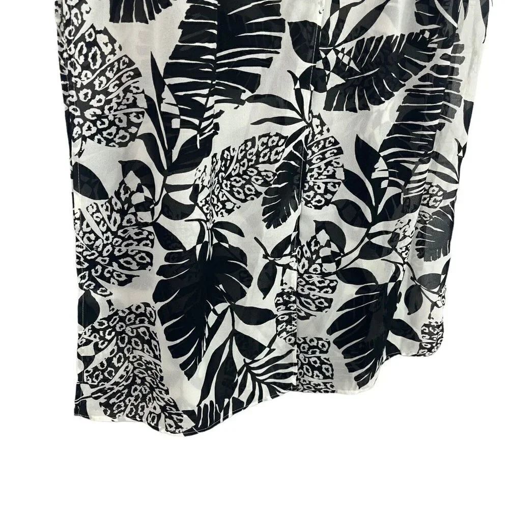 Nira Kaplan Open Front Duster Semi Sheer Cover Up Black White Floral Large - Picture 2 of 12